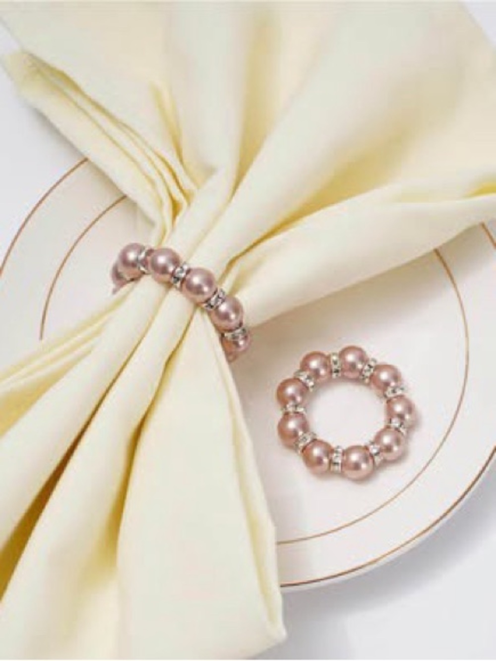 Pearl Beaded Napkin Ring Set - Rose Gold